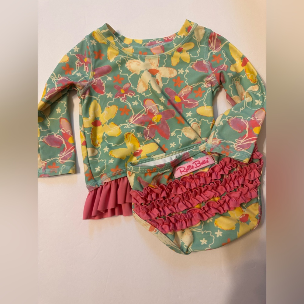 12-18M Ruffle Butts Mint Floral Ruffle Swim Set